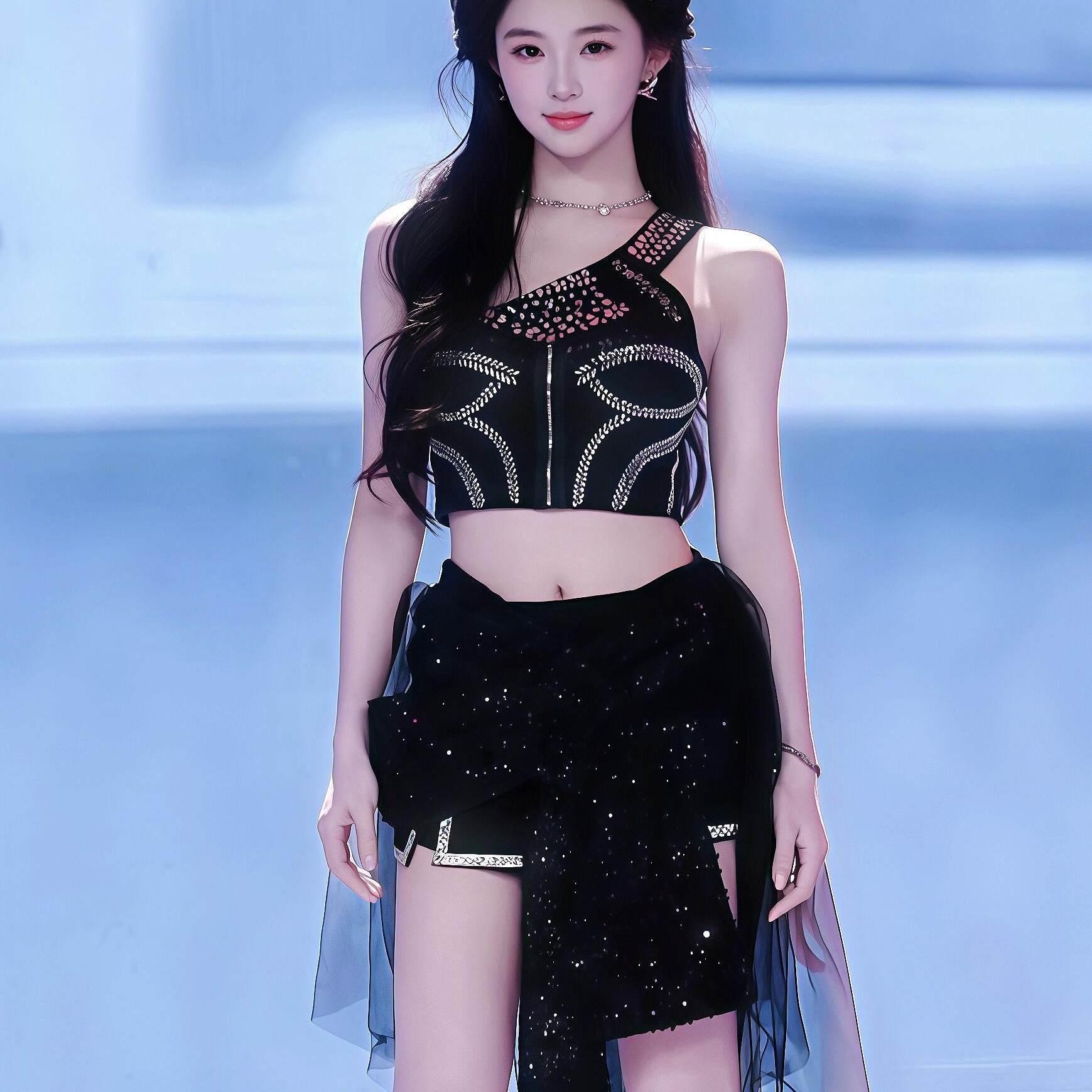 宁艺卓同款舞台演出服时尚女装表演服kpop打歌服重工水钻韩舞套装图片
