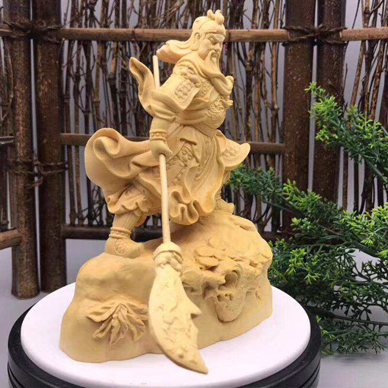 黄杨木跨步关公规格11.3*6.5*15cm 雕刻木雕摆饰摆件装饰工艺