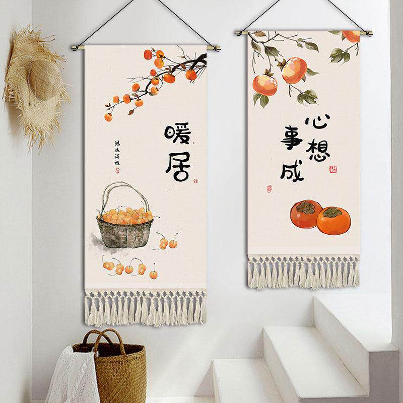 新中式暖居玄关装饰挂画布艺客厅背景墙如意挂布走廊过道布画定制