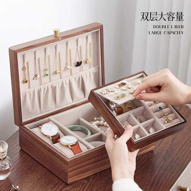 古典风实木质首饰收纳盒双层展示防尘潮氧化大容量高级质感首饰盒,收纳整理,口红收纳包/盒/袋,淘宝优惠券,粉丝福利购,淘宝优惠卷