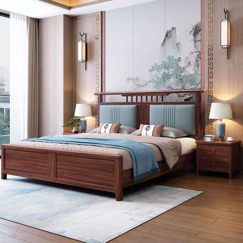 新中压式乌金木实木经2.YS-99102m双人床主卧婚床床1.5m济型气高
