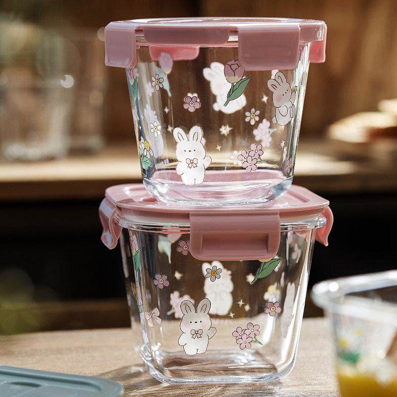 玻璃汤碗饭盒微波炉加热专用汤杯上班可携式带盖子密封保鲜水果便