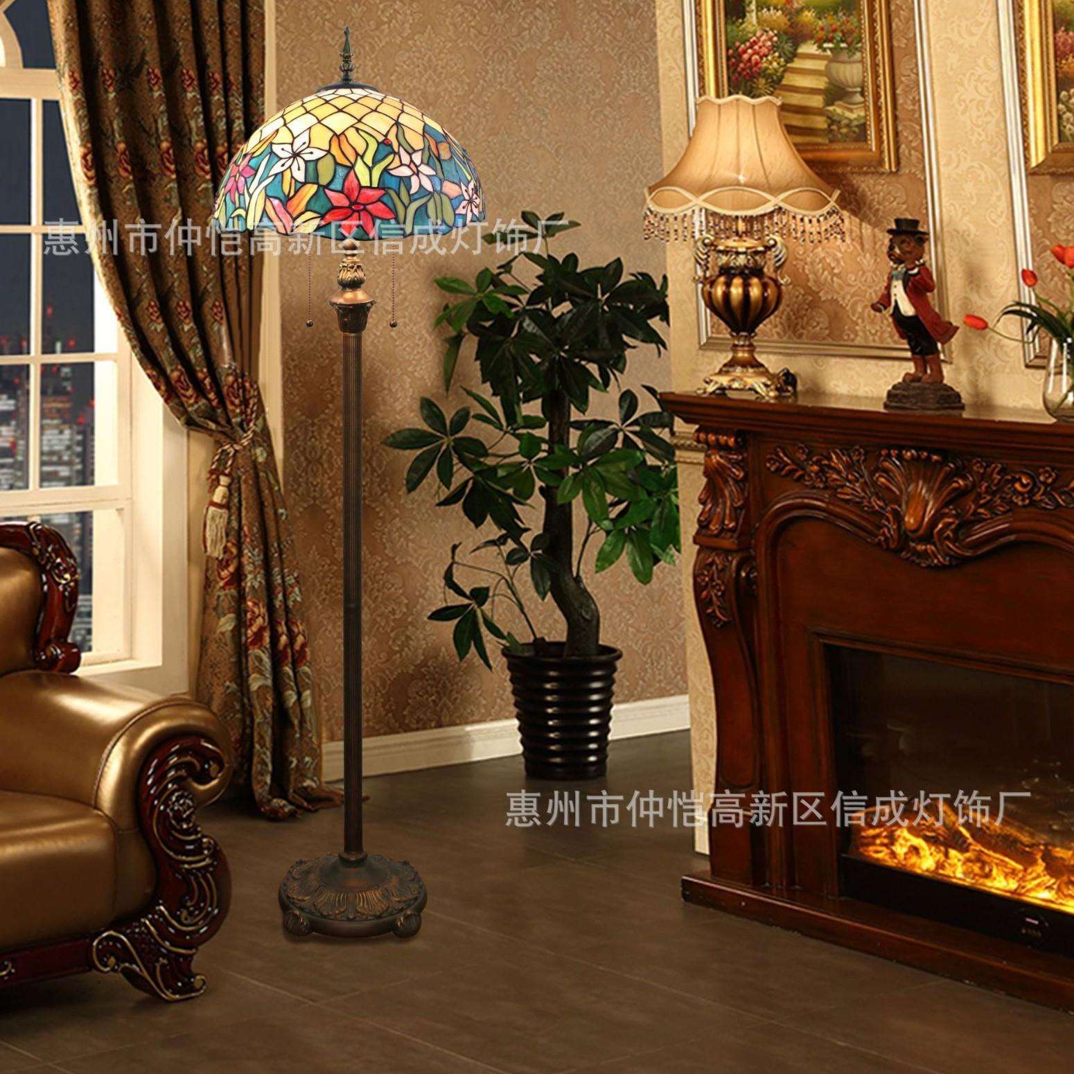 蒂凡尼红粉色兰花站立灯茶几酒吧咖啡餐厅卧室百合婚房别墅落地灯