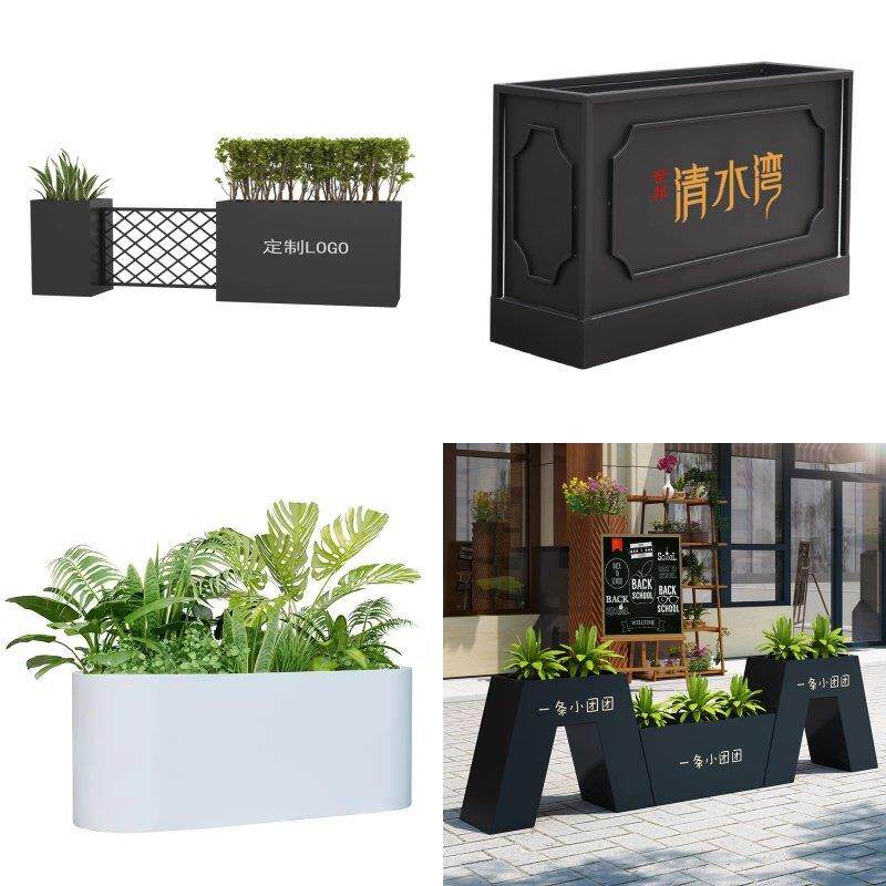 定制户外不锈钢铁艺花箱咖啡厅隔断售楼部广场长方形花槽种植花盆