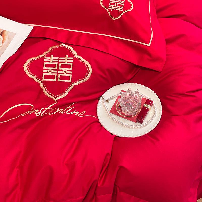 2025新款玉雅时磨毛刺绣床单款系玉雅列婚套件简婚约庆结床上四尚