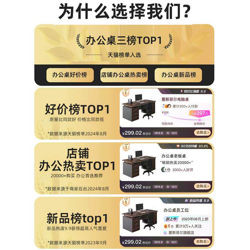办公桌老板桌办公室桌椅组合简约员位双人电脑桌家用桌子