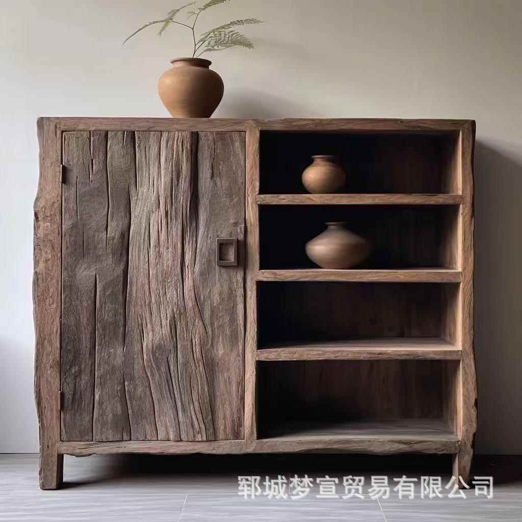 诧寂风老榆木餐边柜家用四层斗柜榆木储物柜榆木茶壶茶具收纳柜子