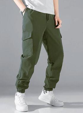 Multi pocket work pants, leg binding pants, drawstring