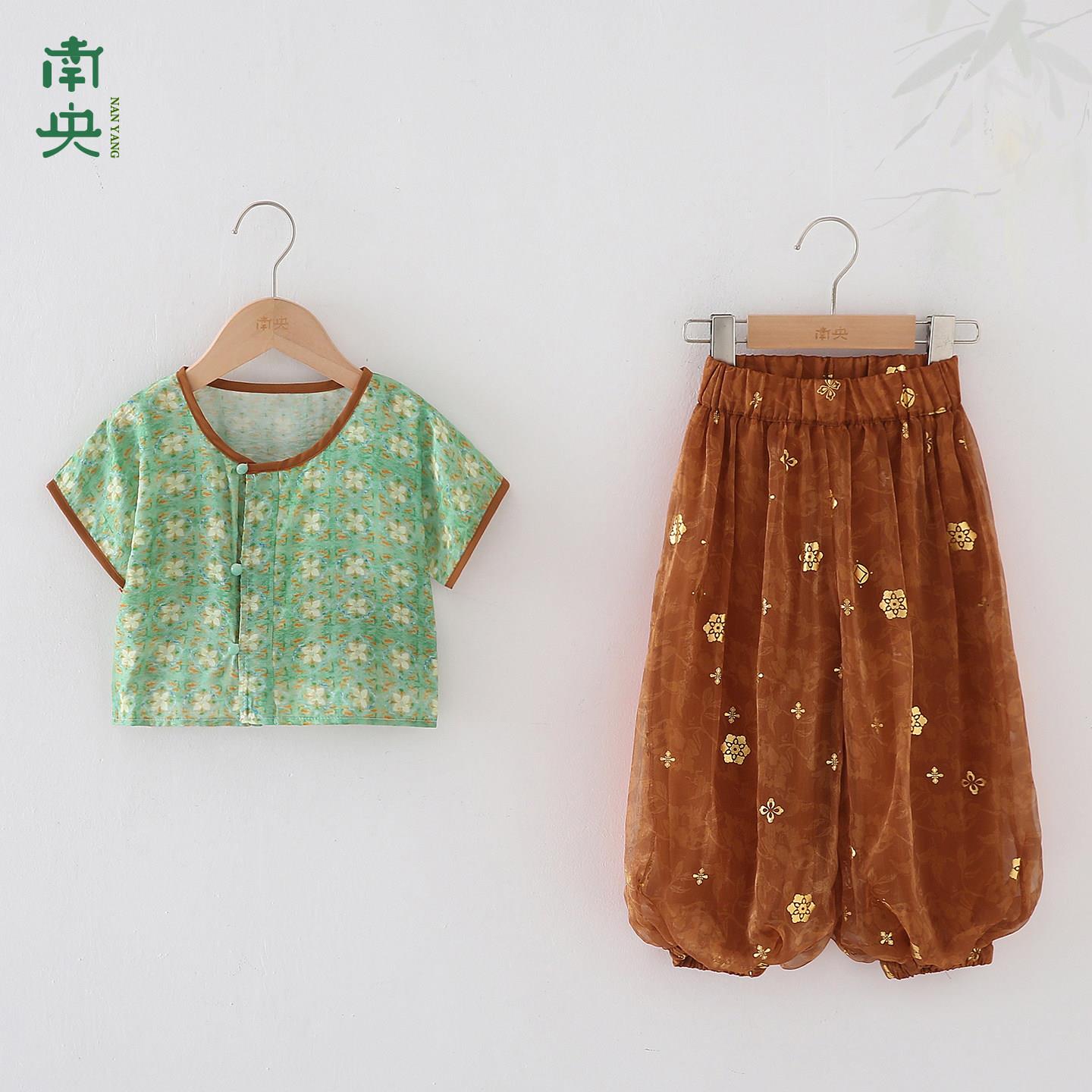 唐制汉服男童唐装女童唐褙子夏季短袖套装儿童中国风宝宝古装长裤