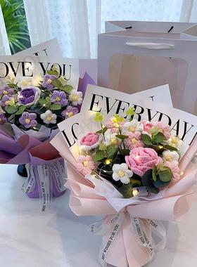 向日葵手工花针织花束毛线编织仿真花朵纪念日花束礼物生日成品