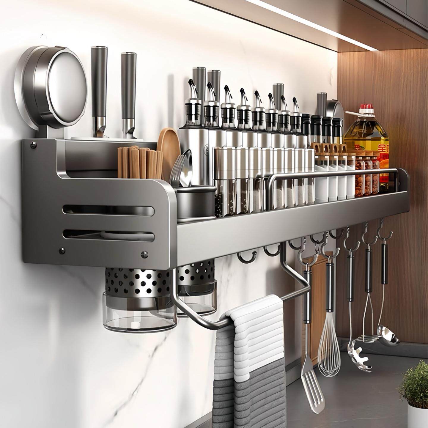 吸盘厨房置物架壁挂式免打孔多功能刀架锅盖架调料用品家用收纳层