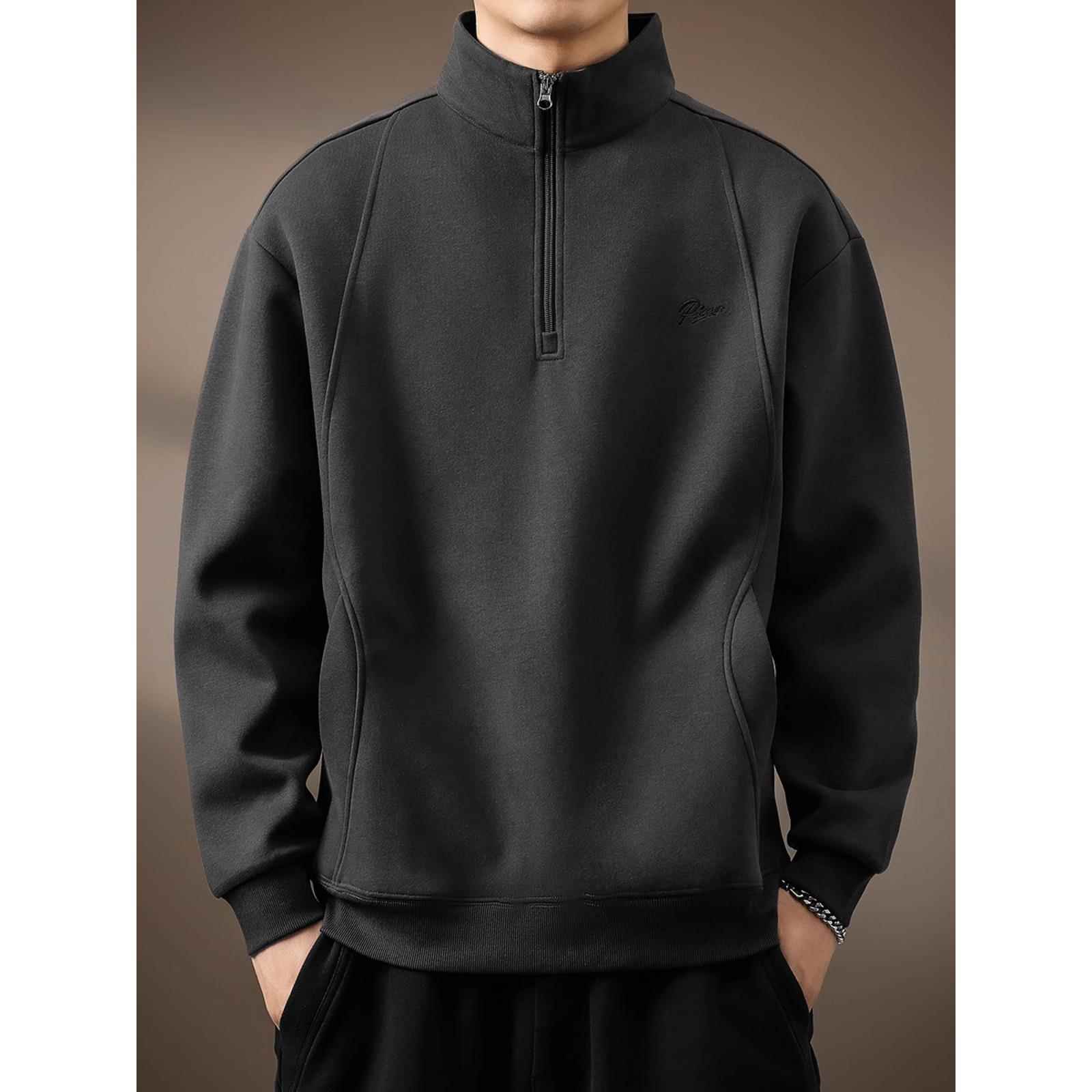 it neith BIAS潮牌软糯重磅美式半拉炼立领卫衣男春秋覆古Polo衫