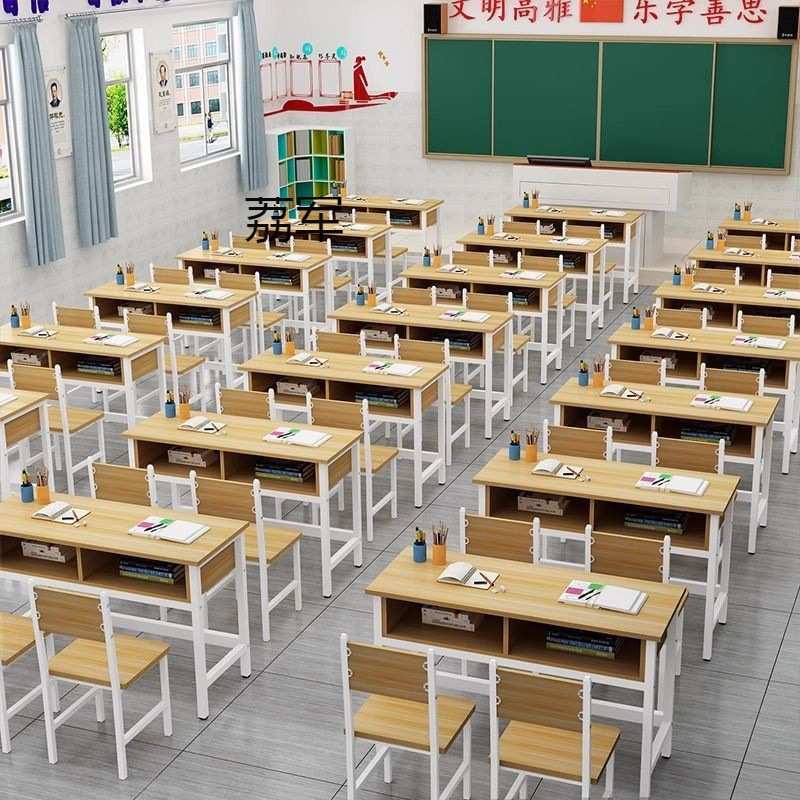 LJ学校课桌椅中小学生双层课桌辅导班培训桌补习班带抽屉课桌椅直
