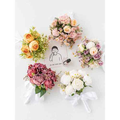 采购产品自然风格花束，玫瑰，人造花，假花安排，花束，花卉装饰
