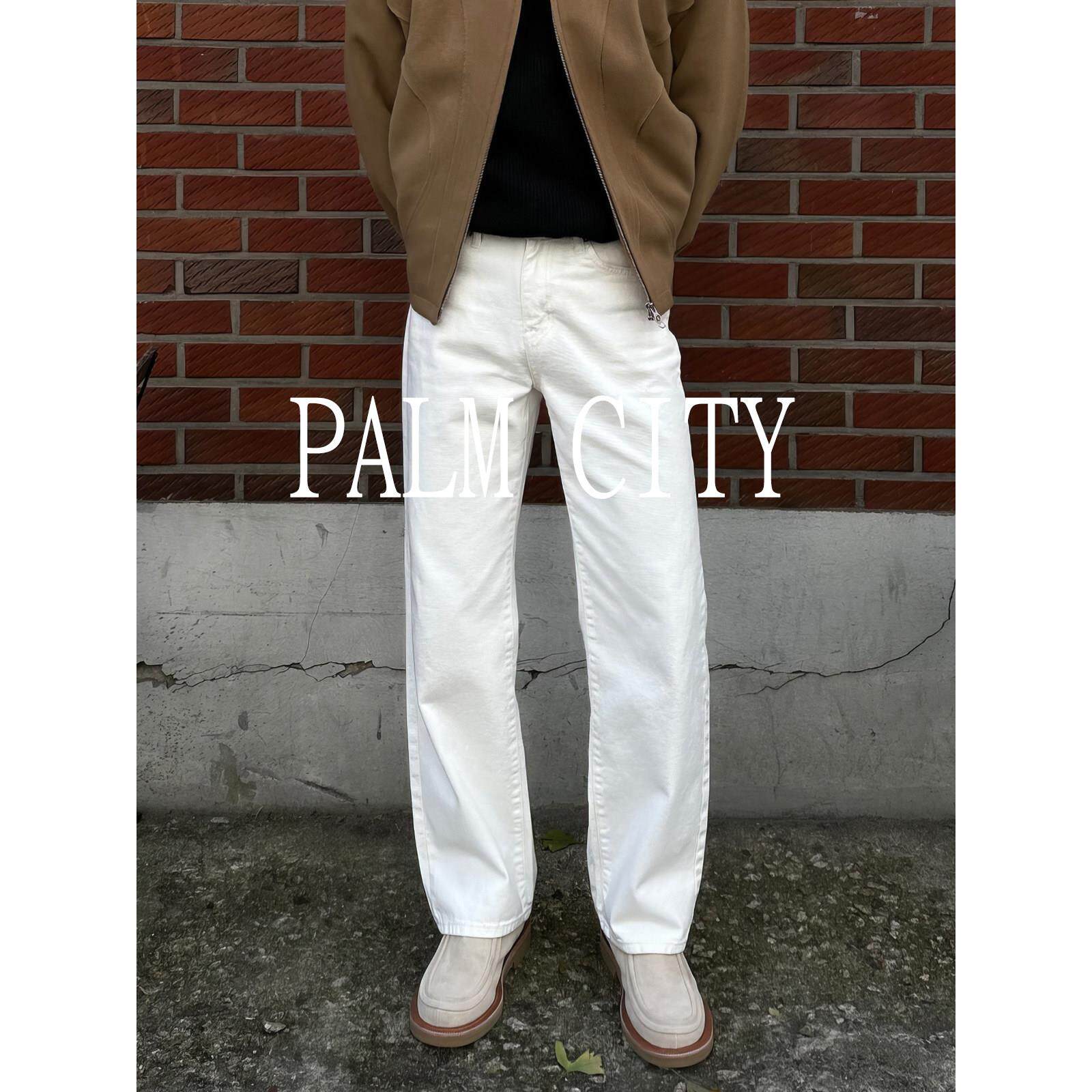 PALM CITY白色直筒休闲裤男慵懒风宽松百搭春夏季cleanfit高级感