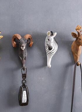 复古动物模型装饰挂钩子家居门后墙壁挂件立体壁饰树脂工艺品手工
