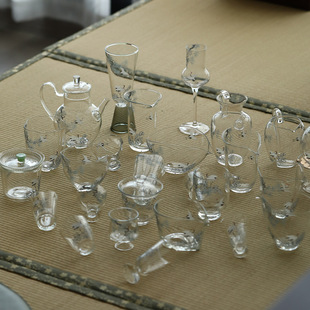 手工贴花松鹤高硼硅玻璃功夫茶具公道杯品茗杯绿茶泡茶壶二才盖碗