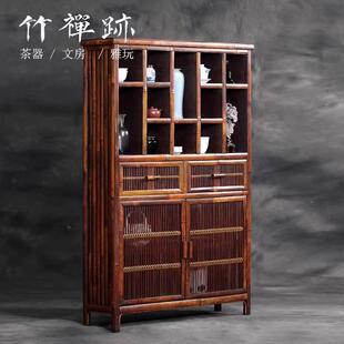 A947竹禅迹 多宝阁置物博古架茶壶器具茶具收纳架茶棚 老楠竹茶柜