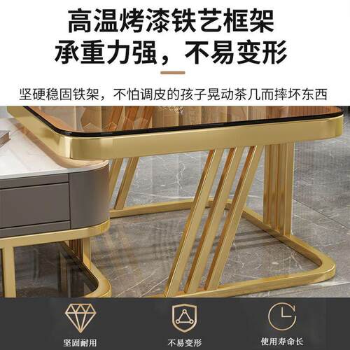 意式轻奢茶几亮光岩板客厅家用小户型大小方形组合现代伸缩茶几桌
