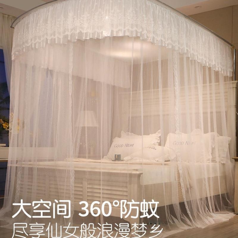 型伸缩落地蚊帐家用新款卧室导轨道支架加粗免安装纹账