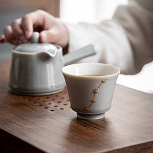 日式 锔钉茶杯 冰灰烟灰釉茶杯茶碗大号陶瓷功夫茶杯主人杯品茗杯
