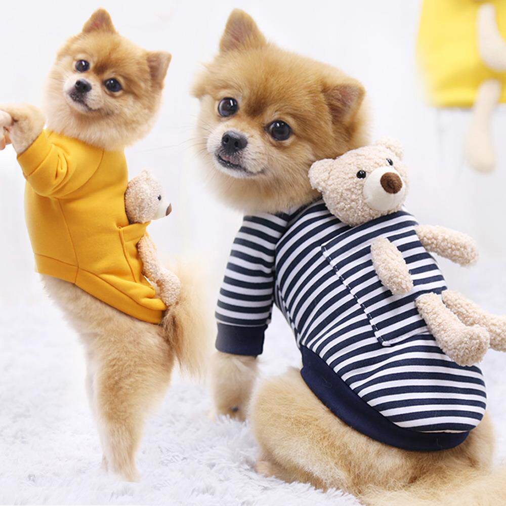 口袋熊狗狗猫咪卫衣服小型犬猫保暖狗宠物用品毛衣泰迪熊加绒条纹