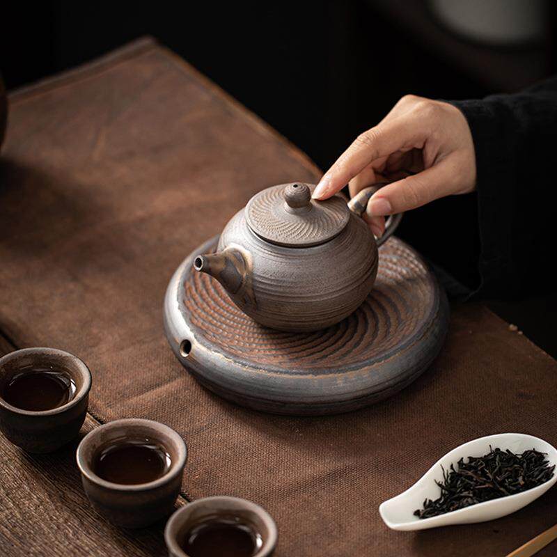 粗陶手工壶承干泡盘小茶台茶壶托壶垫复古老岩泥功夫茶具储水茶盘