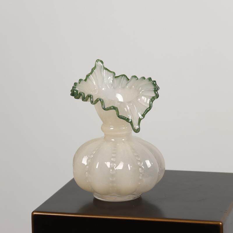 中古柔美亮居瓷粉色南瓜形芬手工玻璃1瓶花水养插花器家装饰顿摆