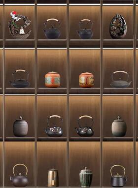 茶室软装博古架茶柜装饰茶壶茶罐高级感中式禅意覆古怀旧茶具摆件