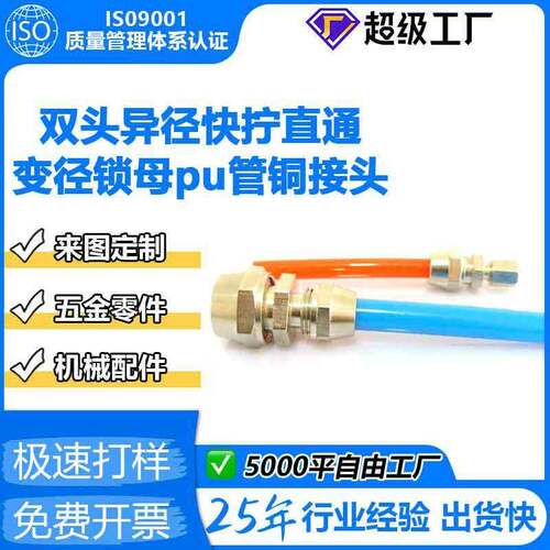 双头异径快拧直通/变径锁母pu管铜接头