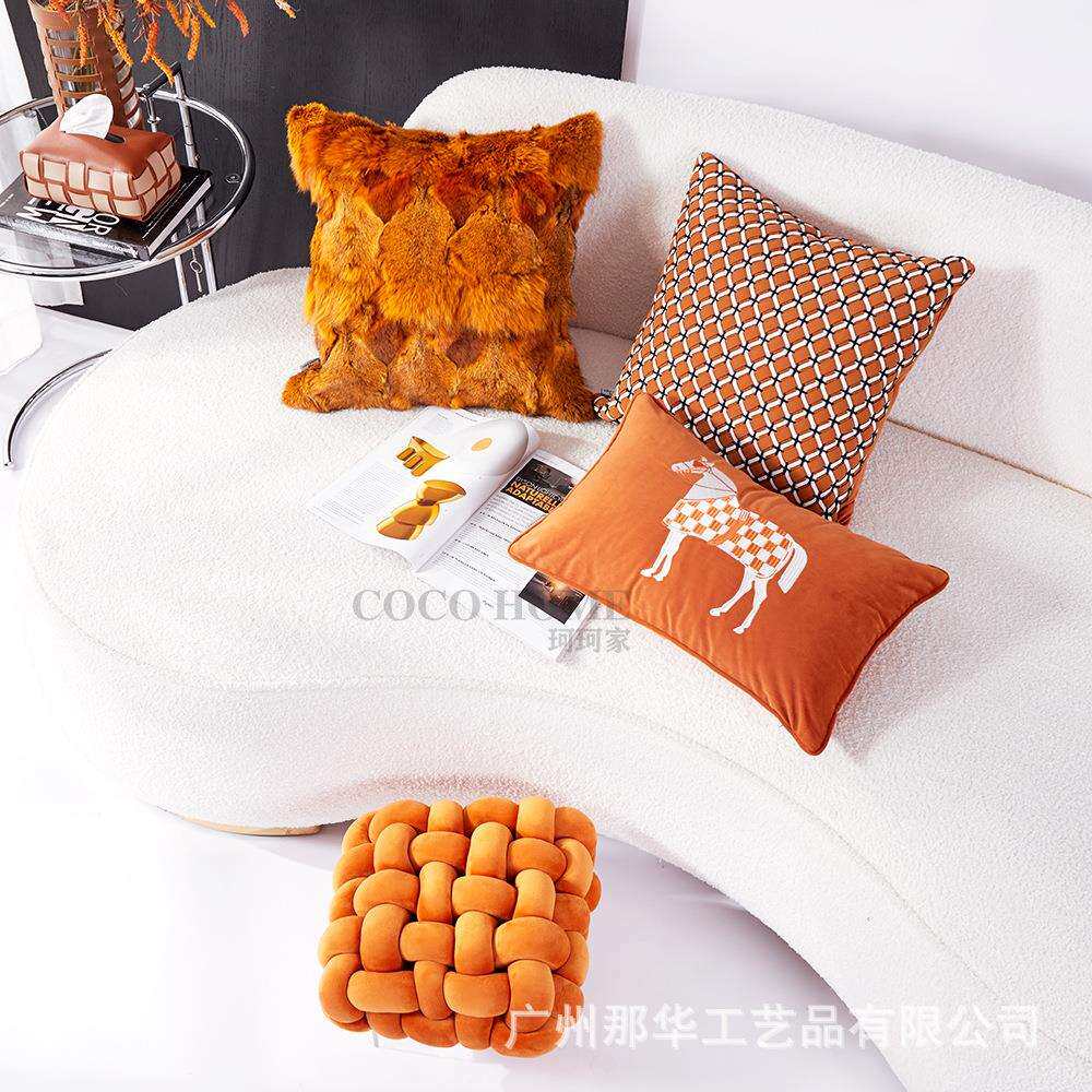 轻奢客厅抱枕组合套装橙色系沙发抱枕套搭配办公室座椅靠垫柔软垫
