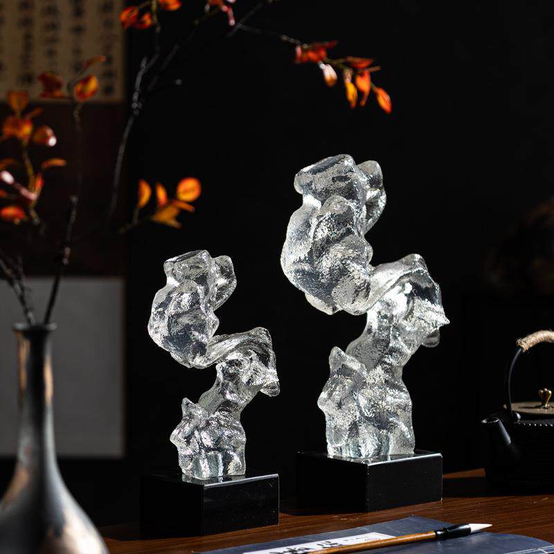 艺贝子 新中式透明树脂异型假山摆件中古书房茶室茶桌样板间装饰