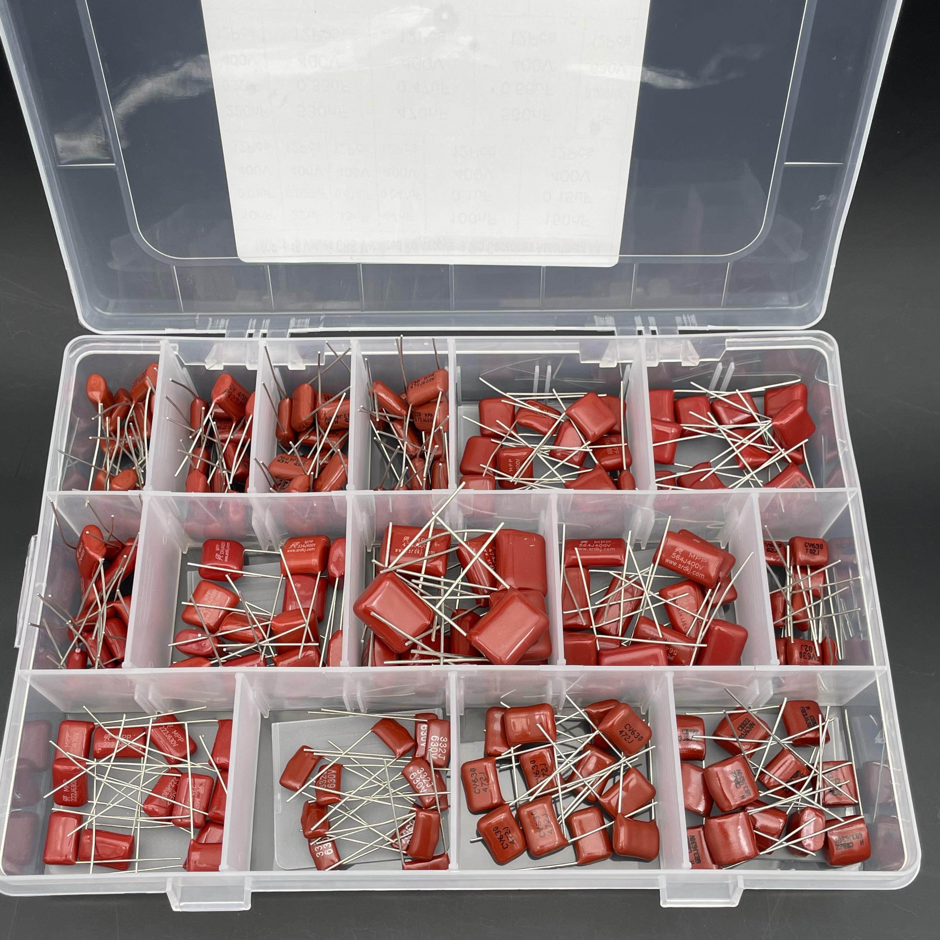 180PCS 15种常用CBB电容包直插金属化薄膜电容器无极性400V/630V