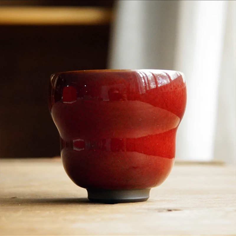 郎红釉福禄杯中式陶瓷茶杯遇水化冰品茗杯家用主人杯功夫茶具单杯