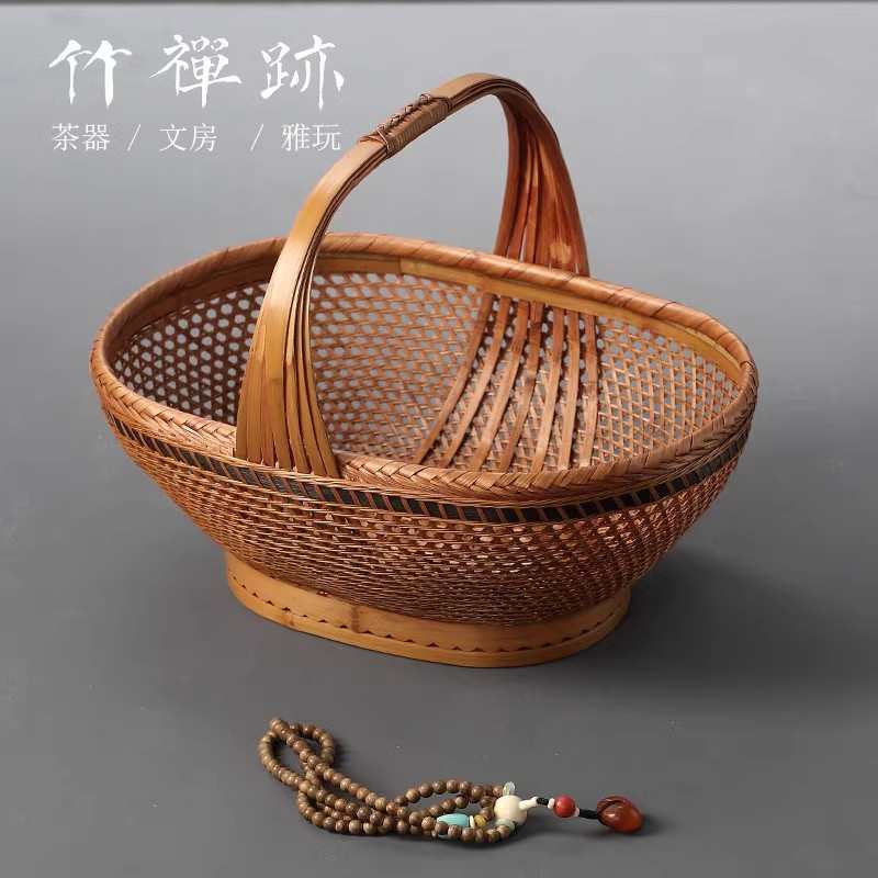 竹禅迹|大漆竹编提篮 竹篮水果竹编筐复古宫廷食盒篮子茶具收纳盒