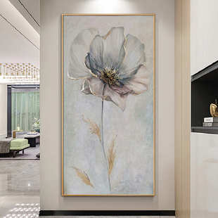手绘油画花卉玄关画现代轻奢竖版落地挂画 走廊过道正对门装饰画