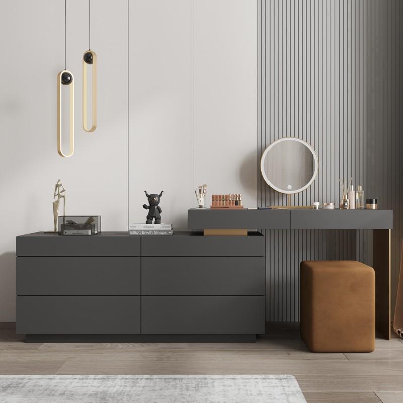 灰色钢琴烤漆梳妆台网红卧室书桌斗柜一体柜现代简约化妆台桌包邮