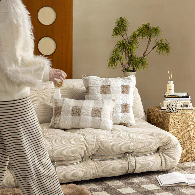 抱枕沙客厅冬季毛高级感飘窗靠垫简发熔岩棕格约现床头靠背轻奢绒