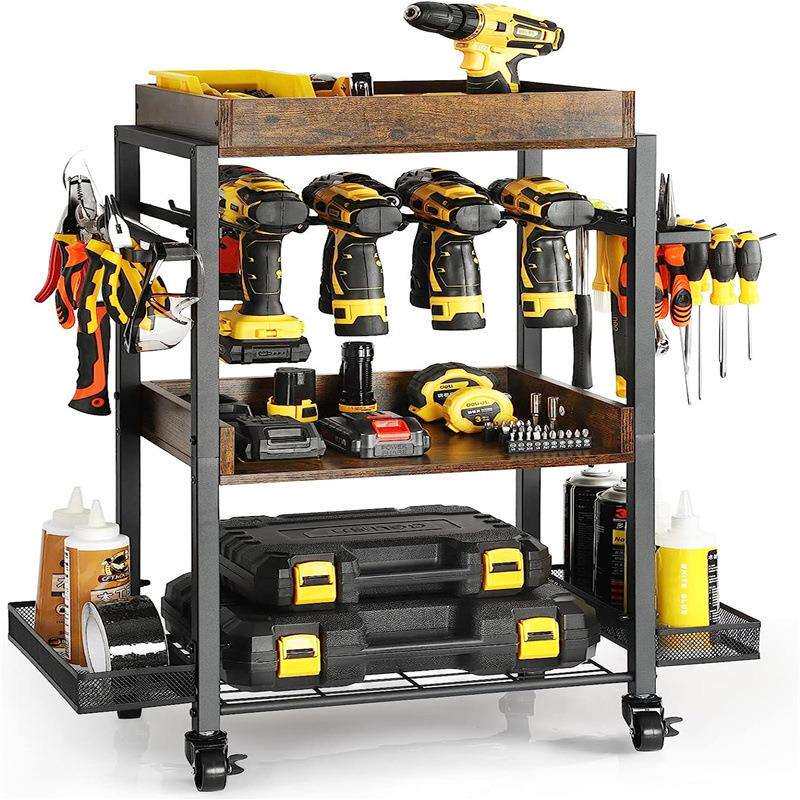 带轮子的花园工具收纳架电动工具收纳盒工具支架整理储物架置物架