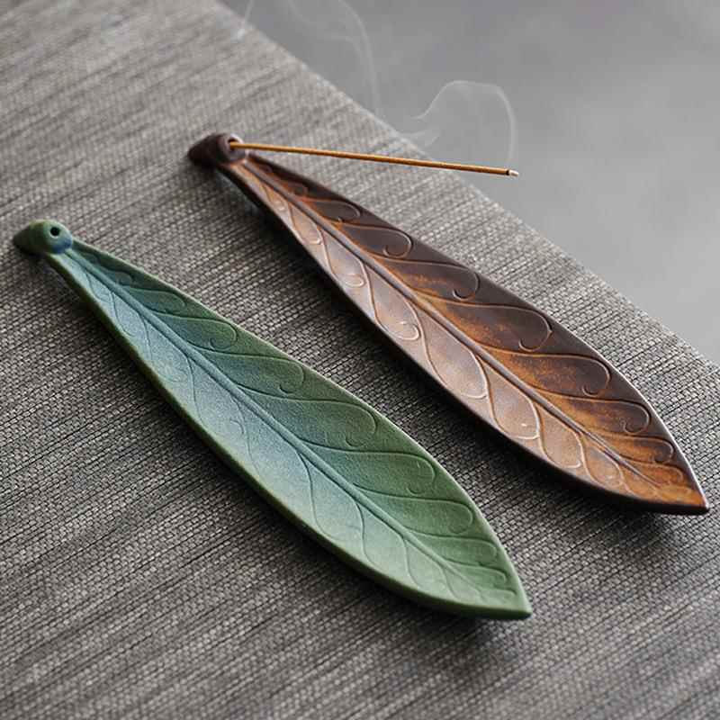 陶瓷香炉柳叶线香炉禅意茶道家用室内创意熏香炉檀香艾草香插香座