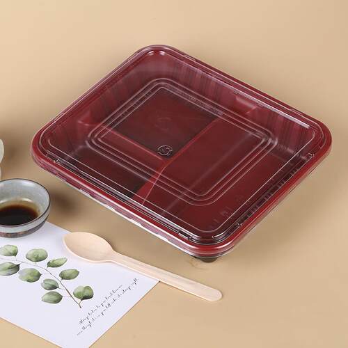 中央化学一次性透明红黑快餐盒打包方形外送盒三格便当饭盒SB-L1