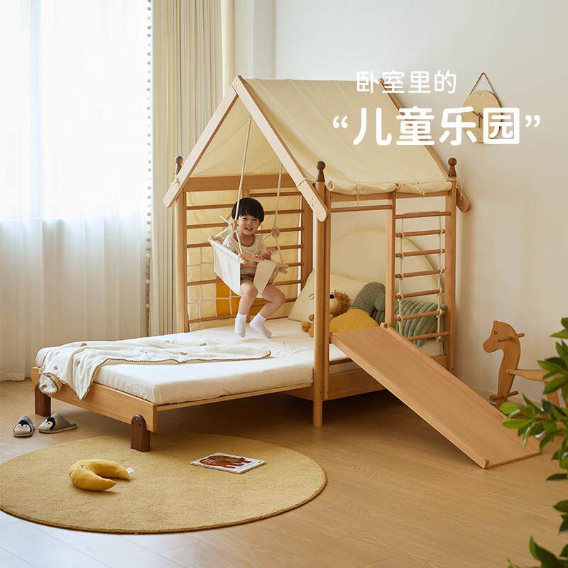 少年与树全实木床儿童床抽拉床男孩女孩简约现代伸缩床帐篷折叠床