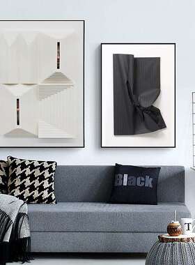 现代简约黑白灰工作室装饰画艺术样板间客厅壁画立体感挂画A148