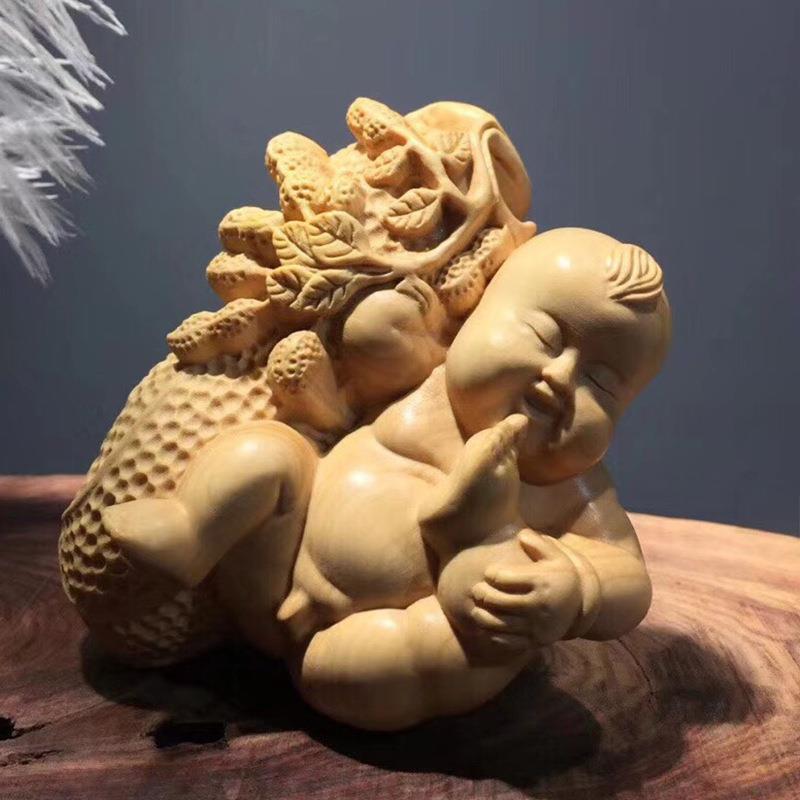 小叶黄杨木早生贵子 木雕雕刻摆饰摆件手客厅工艺品 厂家出售