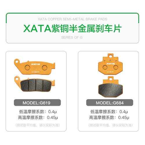 XATA半金属刹车片 适用金城踏板车草蜢JC200T-7 JC150T-7E 碟刹皮