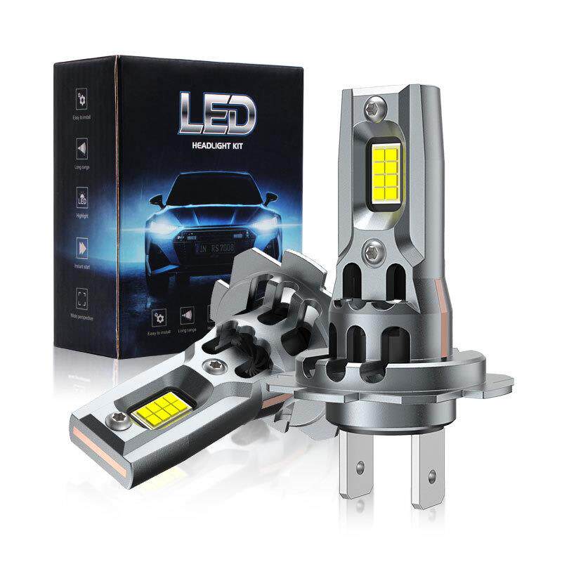 H7直插LED大灯9005灯泡改装H4H1H1车灯一体式风扇款6000K前大灯