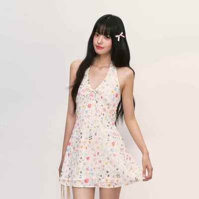 weekendhub法式小碎花裙洋装2025新款女高级感无袖挂颈吊带裙子