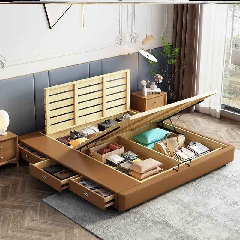 无头实床GXQ木榻榻米皮床轻奢床约现架子1.35米代简木排骨落地家