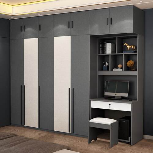 实木衣柜书桌一体组合多层生态板电脑桌书柜小户型卧室家用收纳