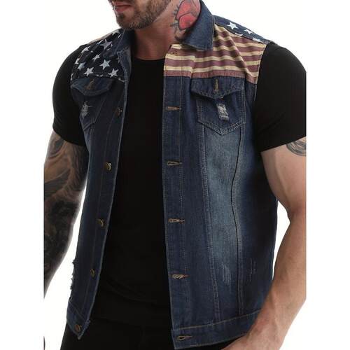 I 46413 American Flag Denim Vest 牛仔马甲